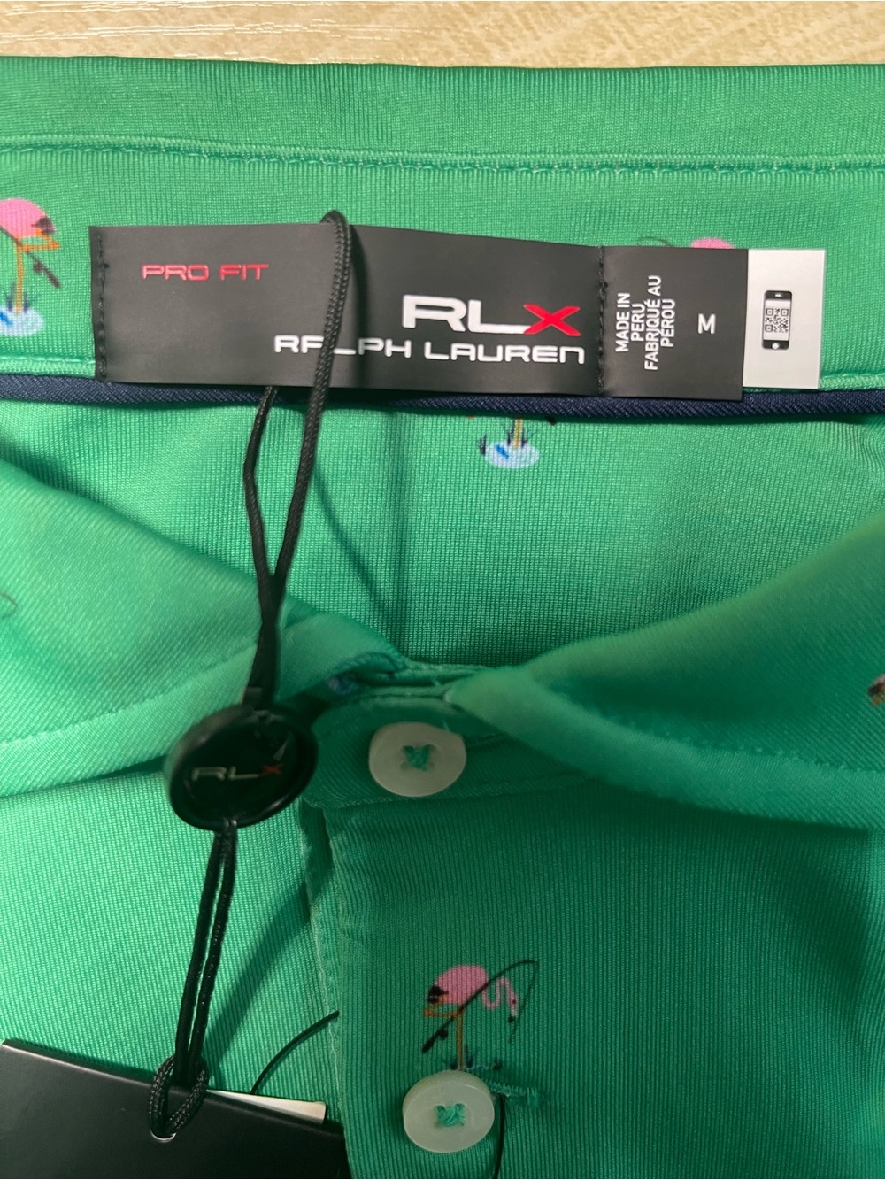 RLX Ralph Lauren Men Green Flamingo Fishing Print Golf Polo Shirt M NEW - Picture 7 of 14